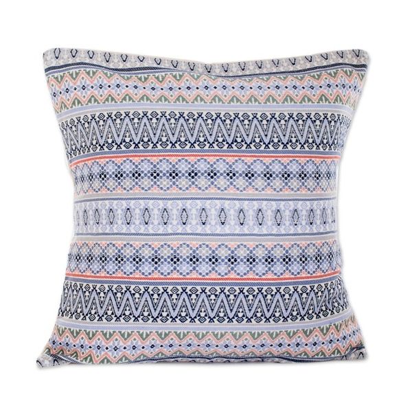 Alternate image for Blue Cotton Cushion Cover Handloomed in Guatemala Big Reef