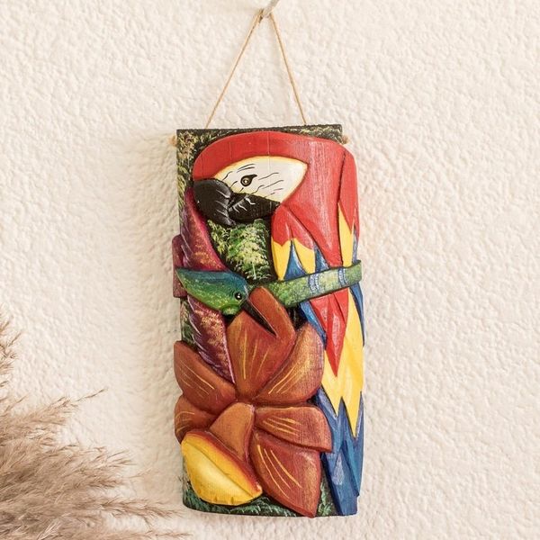 Alternate image for Handcrafted Balsa Wood Mask with Hand-Painted Details Celestial Birds
