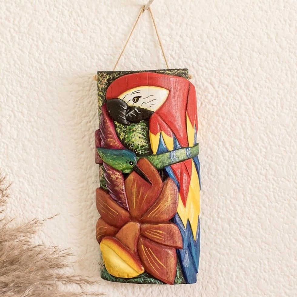 Handcrafted Balsa Wood Mask with Hand-Painted Details 'Celestial Birds'