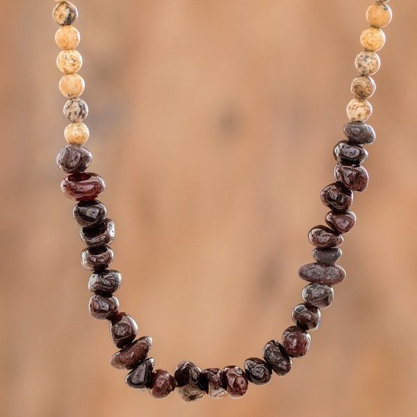 Alternate image for Garnet and Jasper Beaded Necklace Handmade in Guatemala Familiar Sands