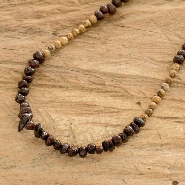 Alternate image for Garnet and Jasper Beaded Necklace Handmade in Guatemala Familiar Sands