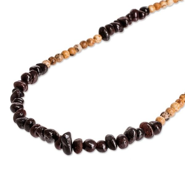 Alternate image for Garnet and Jasper Beaded Necklace Handmade in Guatemala Familiar Sands