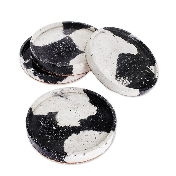 Alternate image for Round Grey Concrete Coasters Set of 4 Modern Diversion