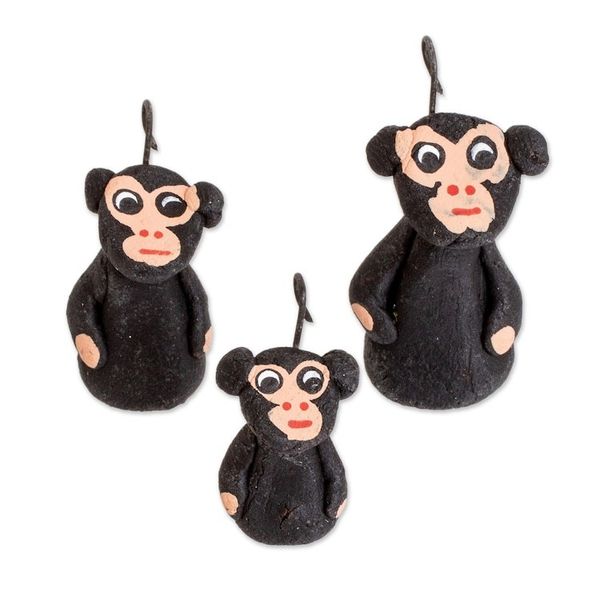 Alternate image for Set of 3 Hand-painted Black Monkey-themed Ceramic Figurines Black Monkey Family