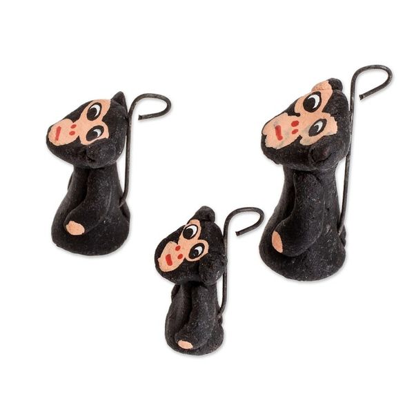 Alternate image for Set of 3 Hand-painted Black Monkey-themed Ceramic Figurines Black Monkey Family