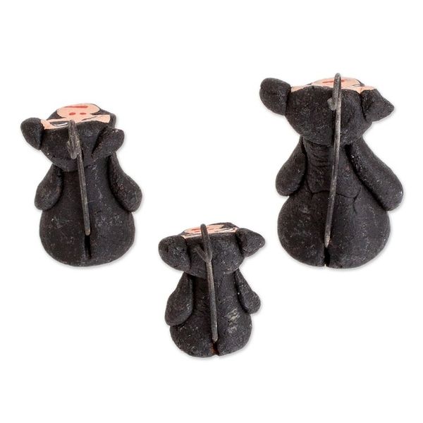 Alternate image for Set of 3 Hand-painted Black Monkey-themed Ceramic Figurines Black Monkey Family