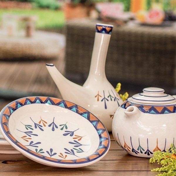 Alternate image for Off-White Ceramic Wine Server with Geometric Design Antigua Breeze