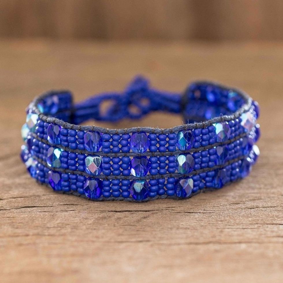 Blue Beaded Bracelet from Guatemala 'Kinship in Royal Blue'