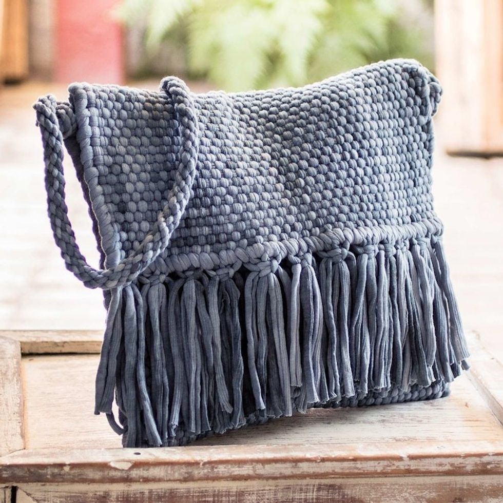 Handwoven Eco Friendly Grey Shoulder Bag from Costa Rica 'Cartago Grey'