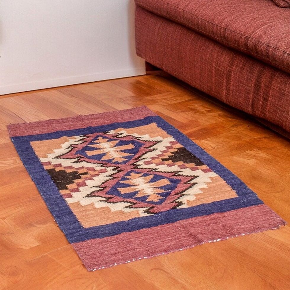 Handloomed Acrylic Geometric Area Rug in Brown 2.5x4.5 'Ancestral Diamonds'