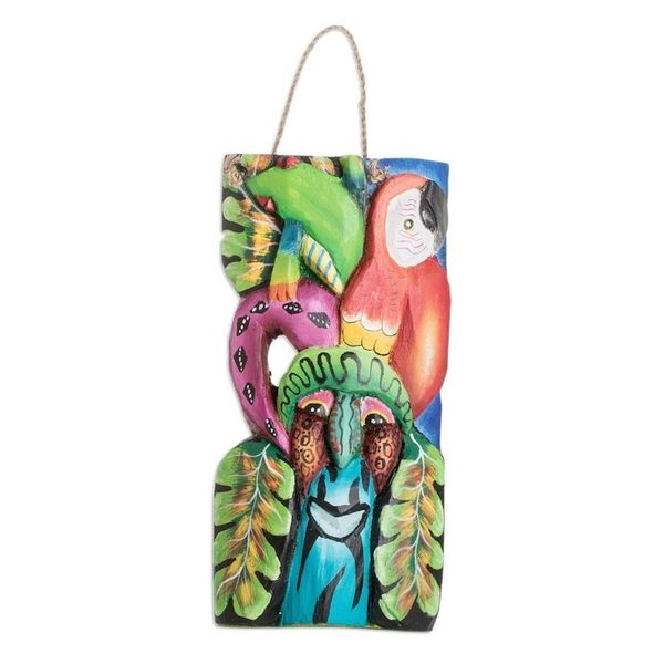 Alternate image for Handmade Balsa Wood Mask with Hand-Painted Motifs Tropical Fauna