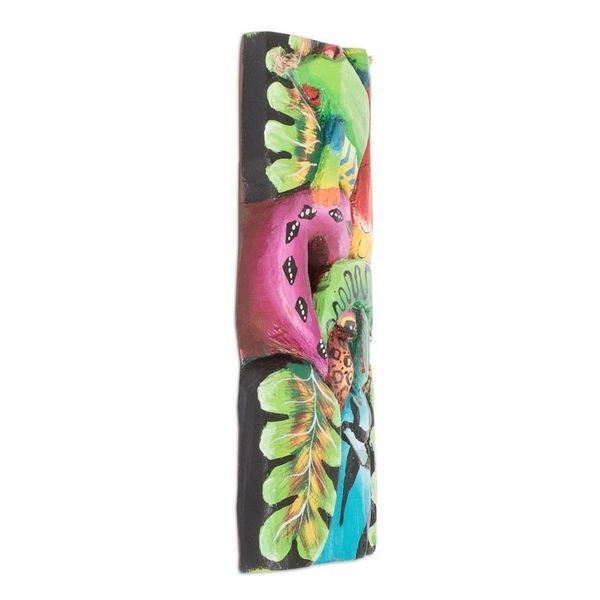 Alternate image for Handmade Balsa Wood Mask with Hand-Painted Motifs Tropical Fauna
