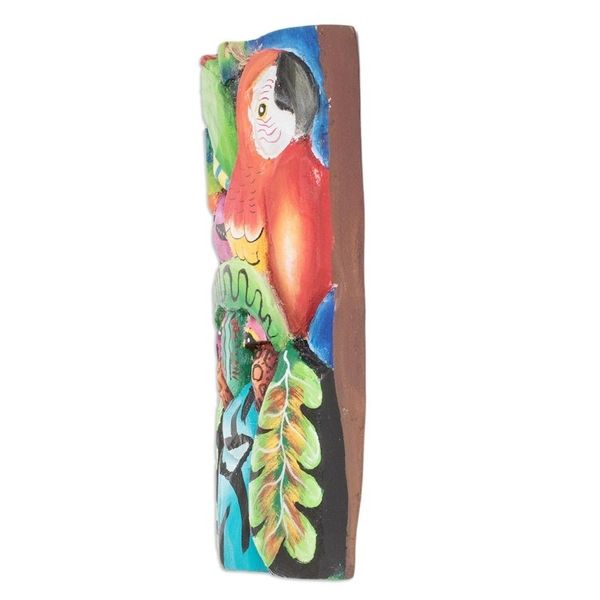 Alternate image for Handmade Balsa Wood Mask with Hand-Painted Motifs Tropical Fauna