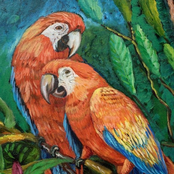 Alternate image for Original Signed Painting of Scarlet Macaws in Costa Rica Macaws in the Forest