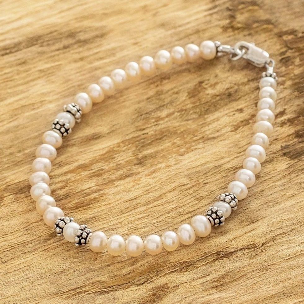 Pink and White Pearl Sterling Silver Accent Bracelet 'Rose Clouds'