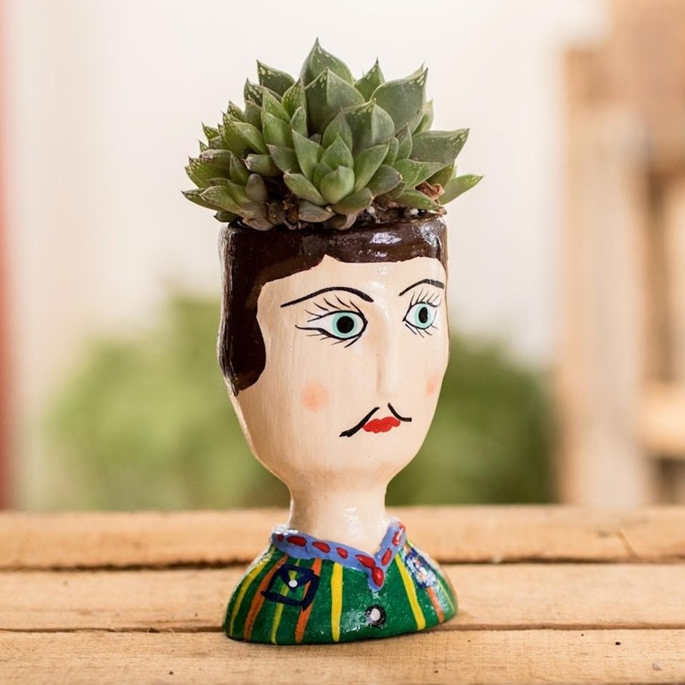 Guatemalan Ceramic Planter with Man's Face 'Mateo'
