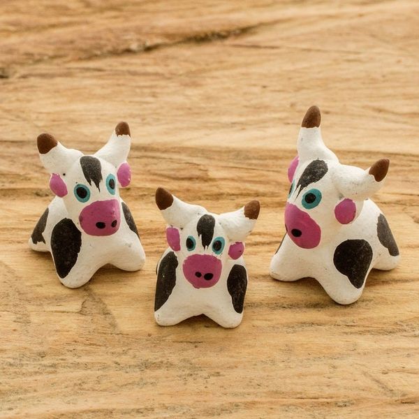 Alternate image for Set of 3 Hand-painted Bull-themed Ceramic Figurines Bull Family