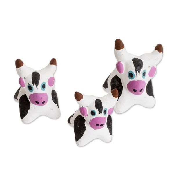 Alternate image for Set of 3 Hand-painted Bull-themed Ceramic Figurines Bull Family