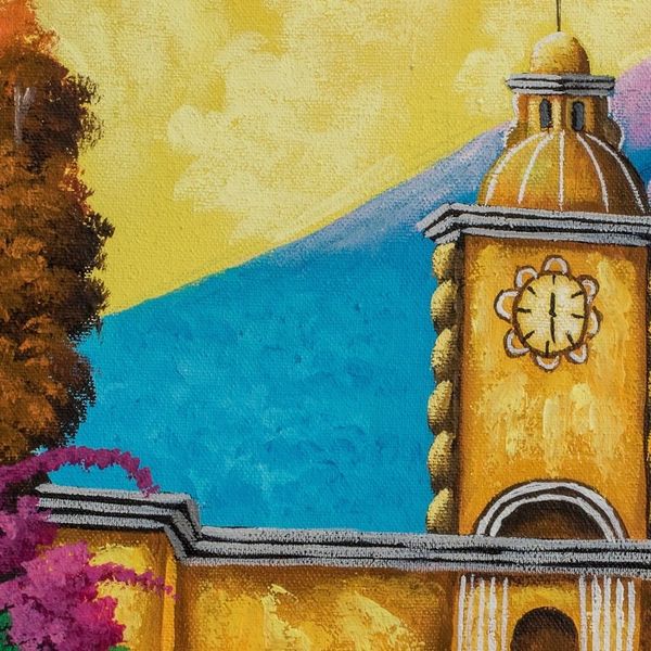 Alternate image for Signed Stretched Oil Painting of Traditional Street Santa Catalina Arch II