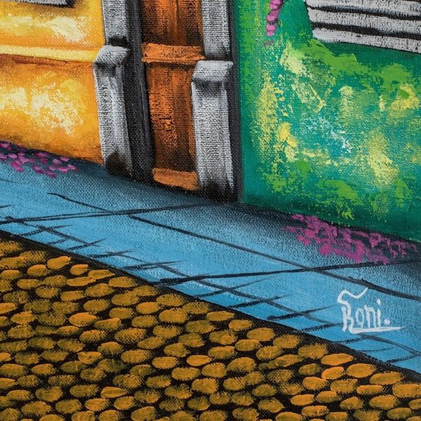 Alternate image for Signed Stretched Oil Painting of Traditional Street Santa Catalina Arch II