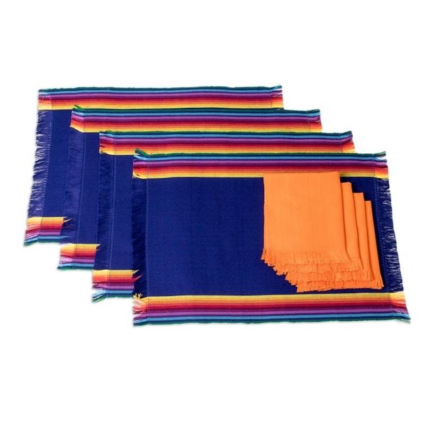 Alternate image for Handwoven Cotton Indigo Placemats with Napkins Set of 4 Indigo Balance