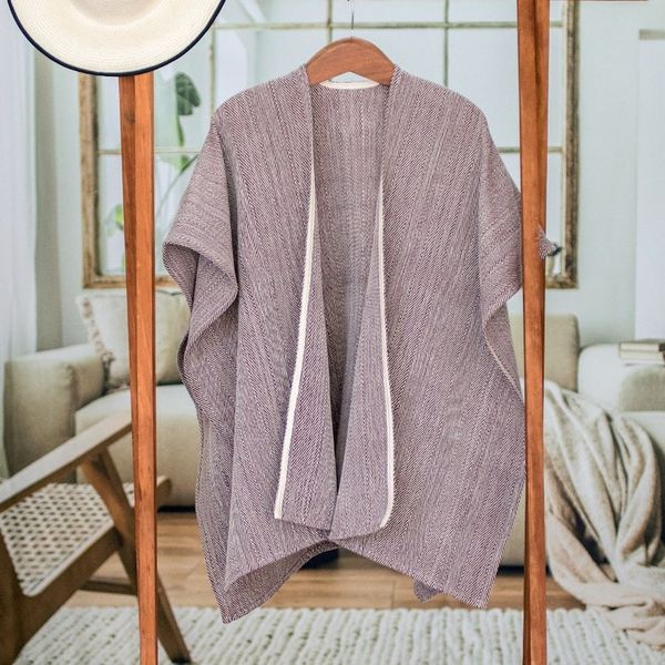 Alternate image for Striped Mahogany Ruana Made with 100 Cotton in El Salvador Mahogany Cojutepeque