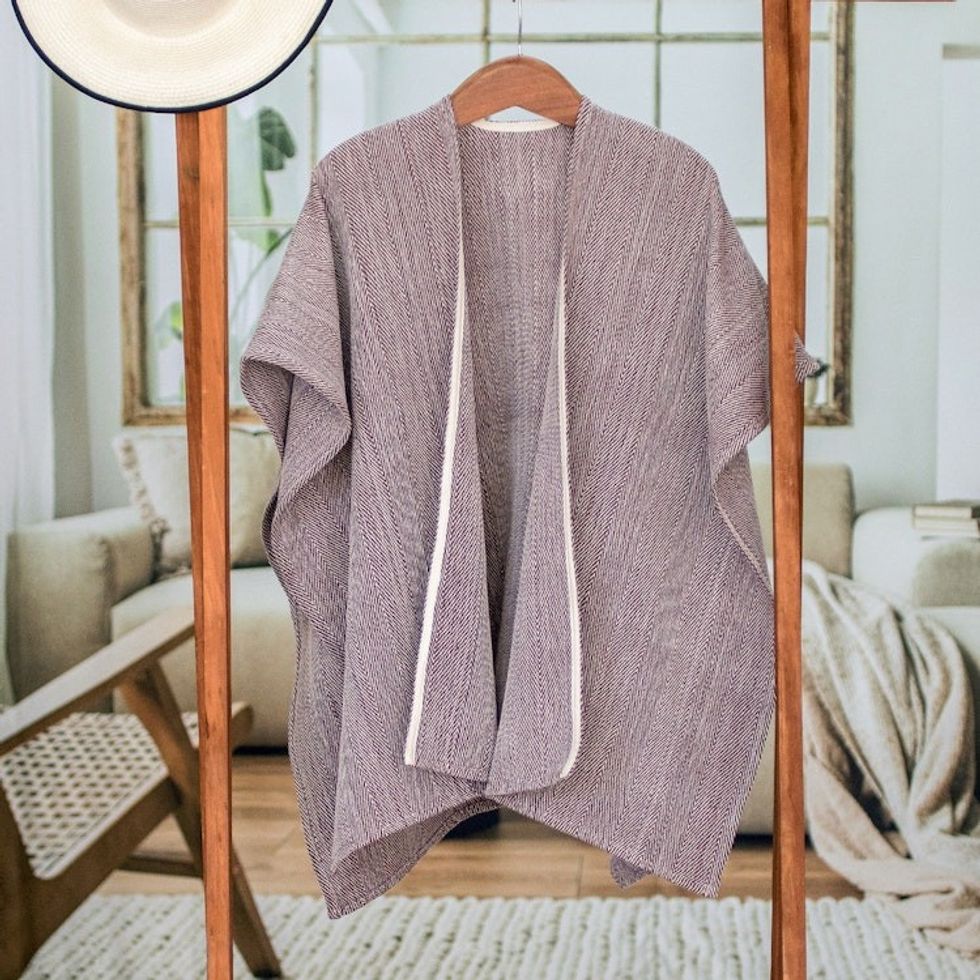 Striped Mahogany Ruana Made with 100 Cotton in El Salvador 'Mahogany Cojutepeque'