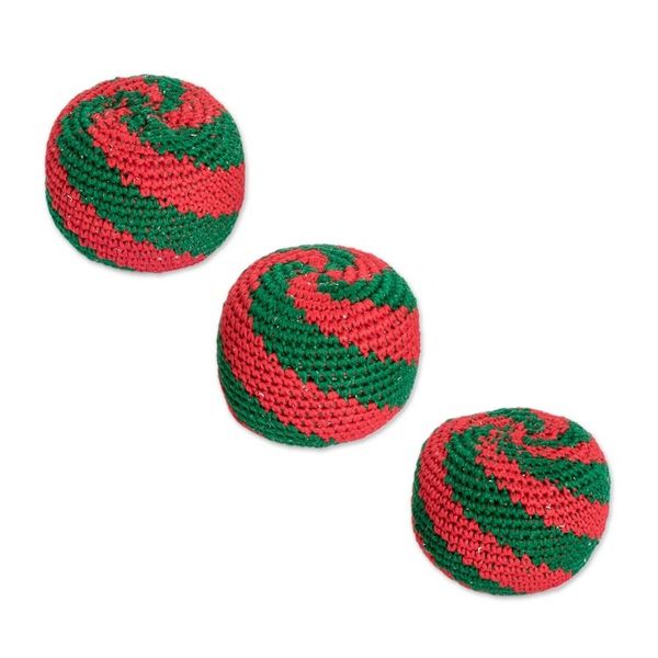 Alternate image for Set of 3 Handcrafted Cotton Hacky Sacks in Emerald and Red Emerald Fun
