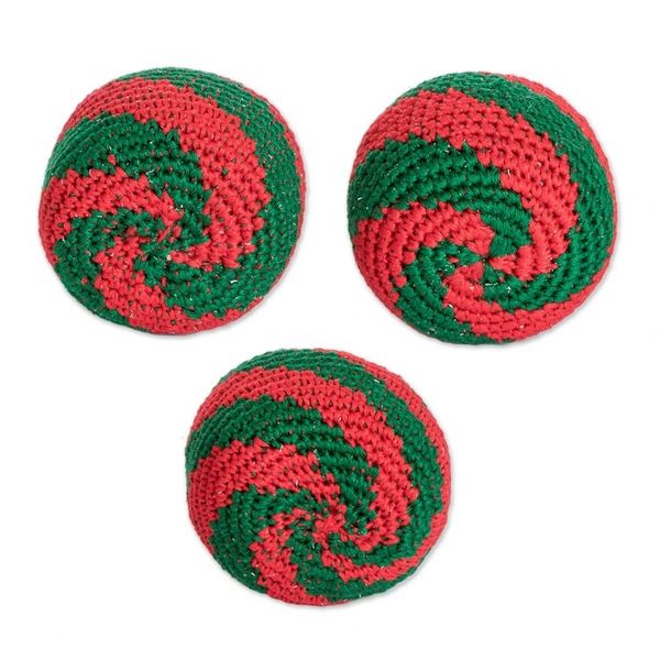 Alternate image for Set of 3 Handcrafted Cotton Hacky Sacks in Emerald and Red Emerald Fun