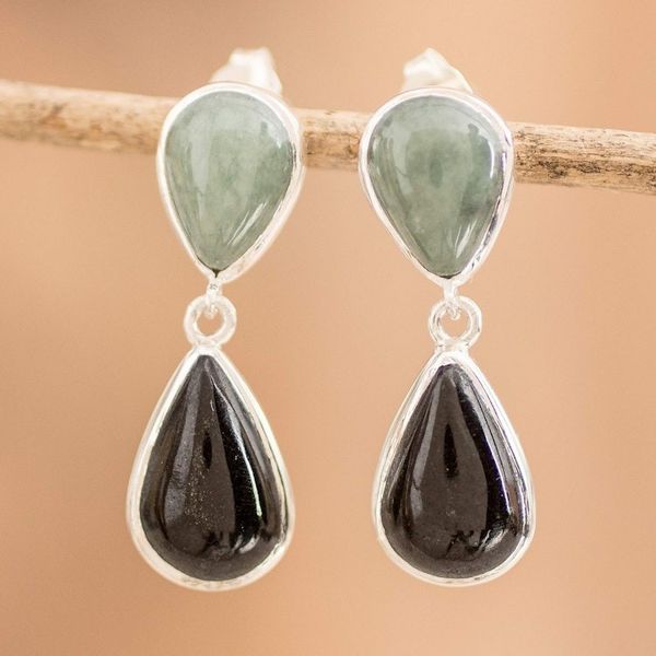 Alternate image for Sterling Silver Dangle Earrings with Drop-Shaped Jade Stones Immortal Twins