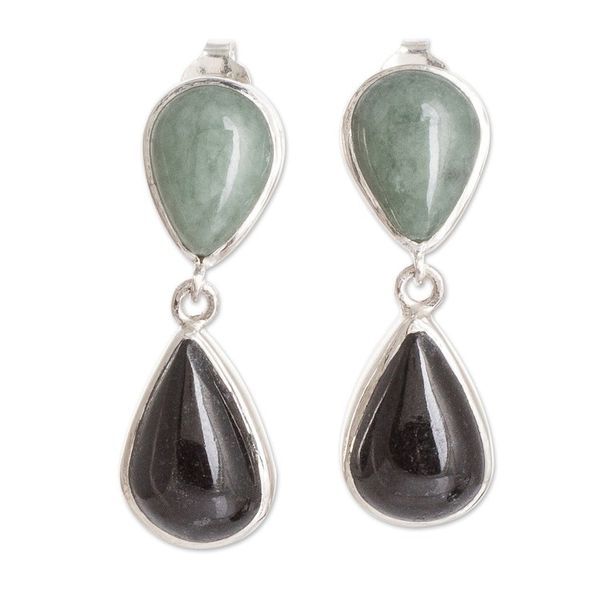 Alternate image for Sterling Silver Dangle Earrings with Drop-Shaped Jade Stones Immortal Twins