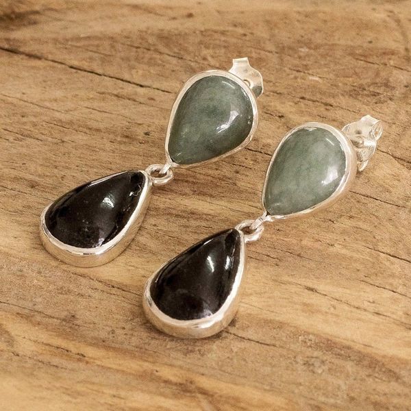 Alternate image for Sterling Silver Dangle Earrings with Drop-Shaped Jade Stones Immortal Twins