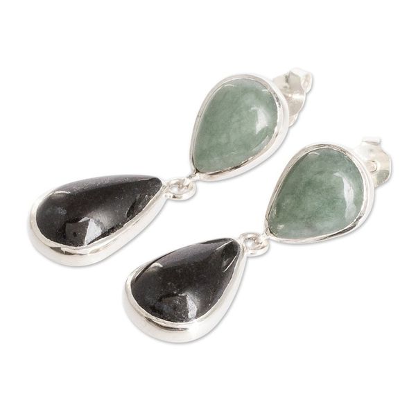 Alternate image for Sterling Silver Dangle Earrings with Drop-Shaped Jade Stones Immortal Twins