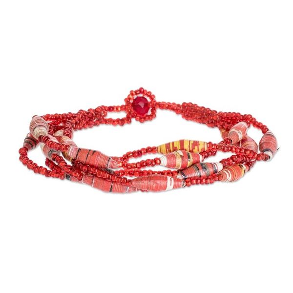 Alternate image for Red Beaded Recycled Paper Bracelet Bonds of Friendship in Red