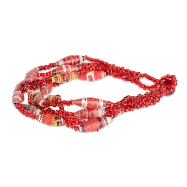 Alternate image for Red Beaded Recycled Paper Bracelet Bonds of Friendship in Red