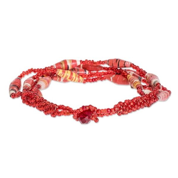 Alternate image for Red Beaded Recycled Paper Bracelet Bonds of Friendship in Red