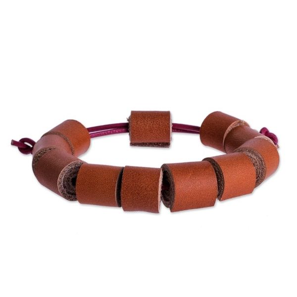 Alternate image for Handmade Eco Friendly Brown Leather Bracelet from Costa Rica Sepia Cylinders