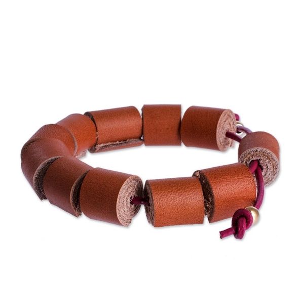 Alternate image for Handmade Eco Friendly Brown Leather Bracelet from Costa Rica Sepia Cylinders