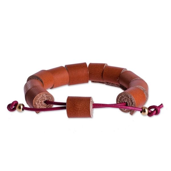 Alternate image for Handmade Eco Friendly Brown Leather Bracelet from Costa Rica Sepia Cylinders