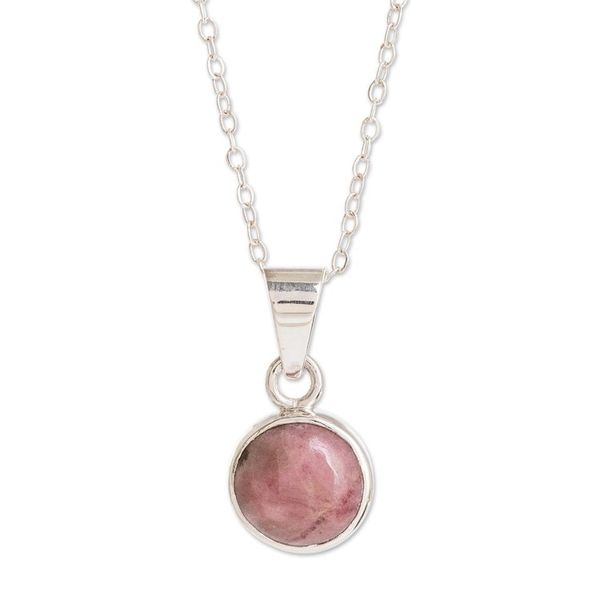 Alternate image for Natural Rhodonite and Silver Necklace Memorable Moon in Pink