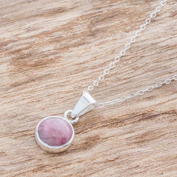 Alternate image for Natural Rhodonite and Silver Necklace Memorable Moon in Pink