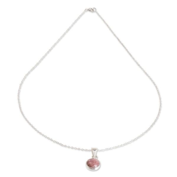 Alternate image for Natural Rhodonite and Silver Necklace Memorable Moon in Pink