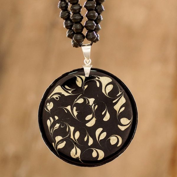 Alternate image for Flower Themed Art Glass Pendant Necklace from Costa Rica Bicolor Dream