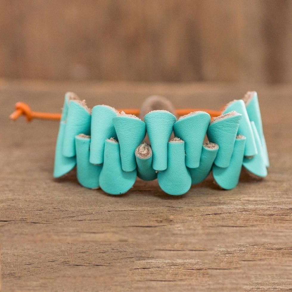 Handcrafted Aqua Leather Bracelet 'Aqua Bridge'
