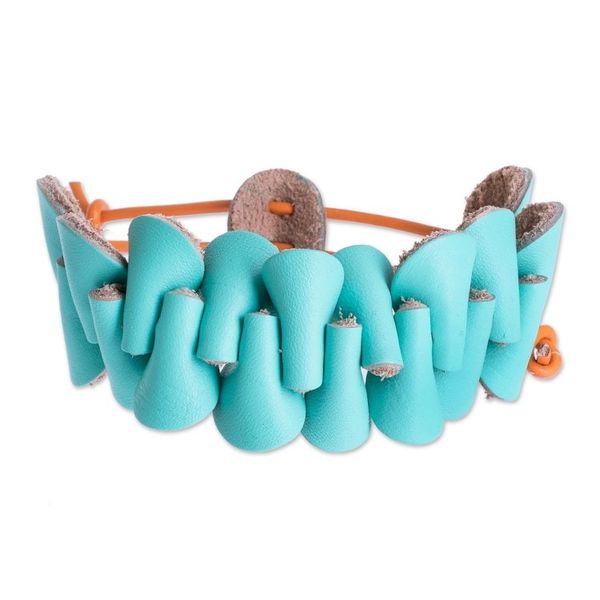 Alternate image for Handcrafted Aqua Leather Bracelet Aqua Bridge