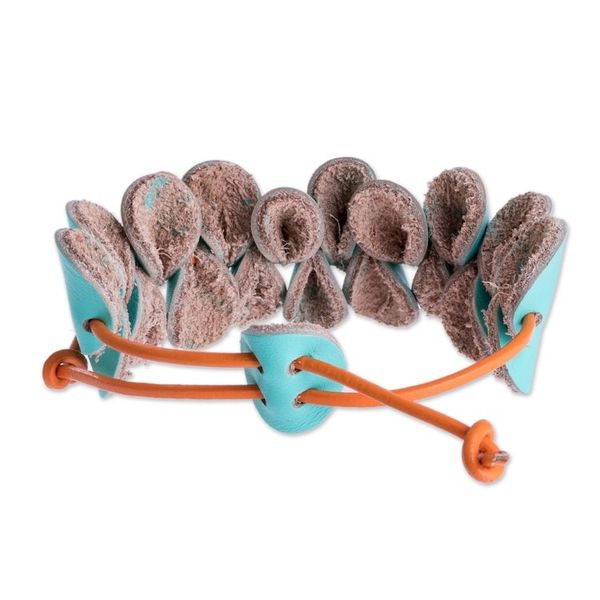 Alternate image for Handcrafted Aqua Leather Bracelet Aqua Bridge