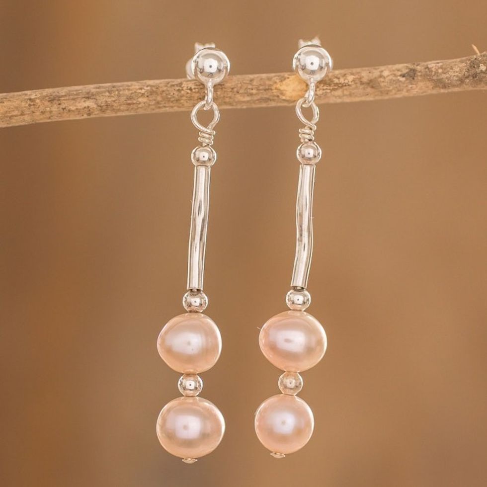Sterling Silver and Pink Cultured Peal Earrings 'Rose Rising'
