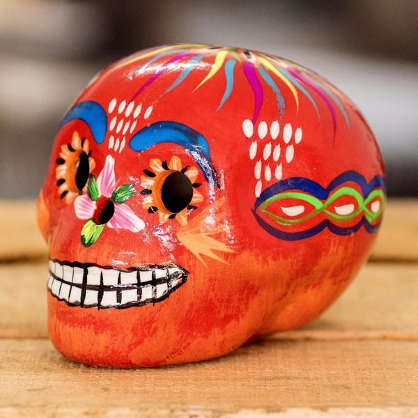 Alternate image for Multicolored Ceramic Figurine Flowery Skull in Red