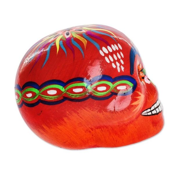 Alternate image for Multicolored Ceramic Figurine Flowery Skull in Red