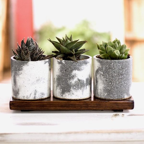 Alternate image for Handcrafted Small Concrete Planters Set of 3 Flowers From My Garden